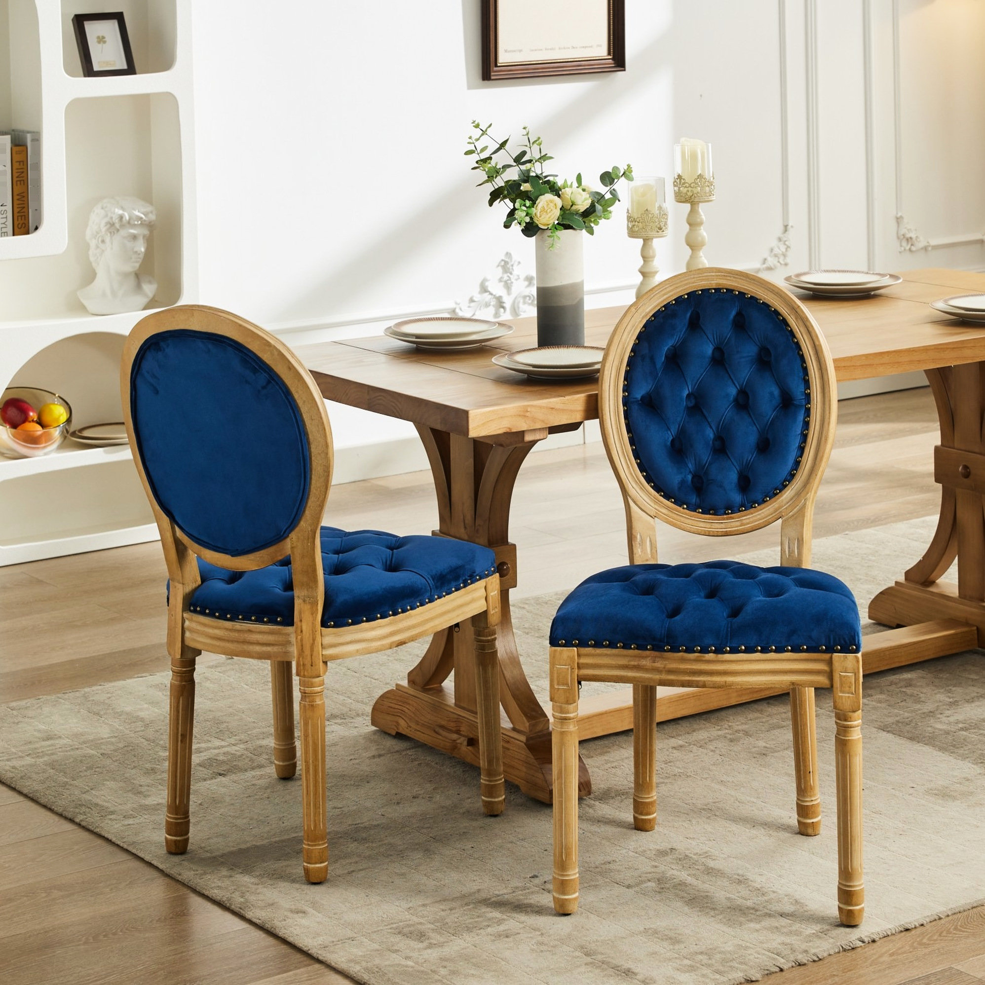 Red Barrel Studio Blue Velvet Dining Chairs With Hand-Pulled Buckle ...