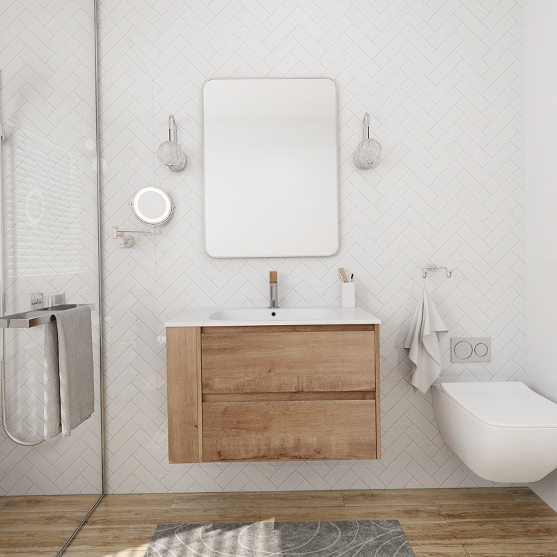 Meuble-lavabo mural avec lavabo en gel, Imitation chêne