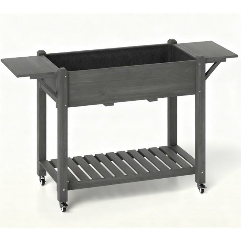 Jardinière moderne, lit de jardin surélevé, pot à fleurs surélevé en bois avec roues verrouillables, tablette inférieure