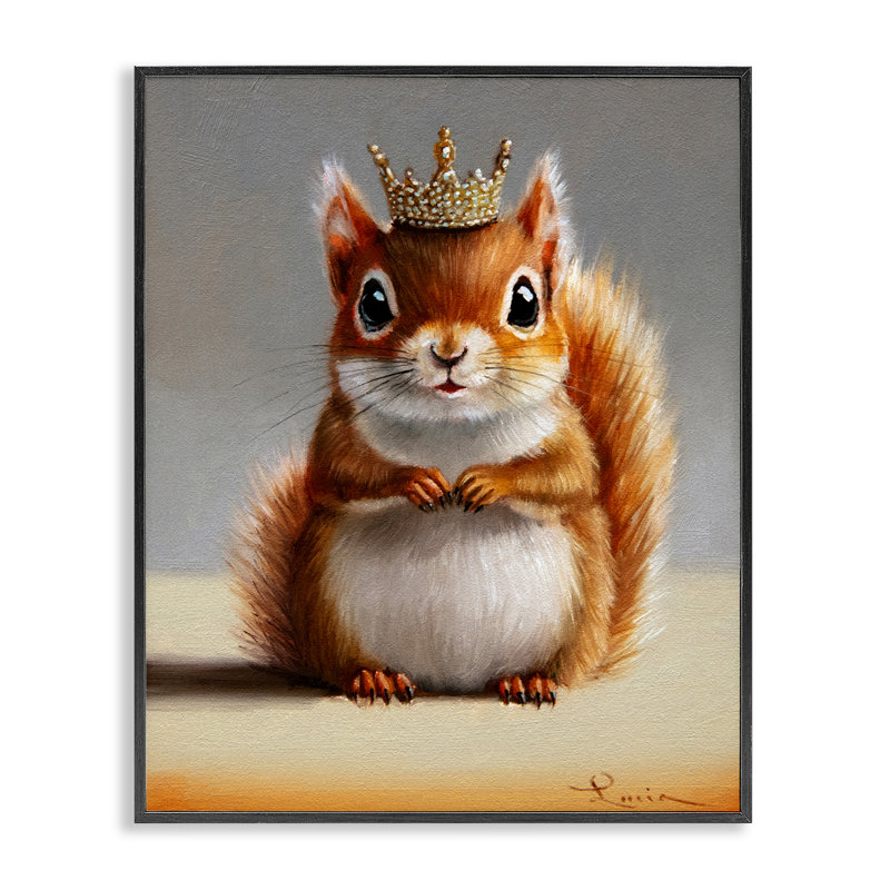 Giclée encadrée d'écureuil couronné de fantaisie, design par Lucia Heffernan, H 30 po x l 24 po, Giclée encadrée noir minuit