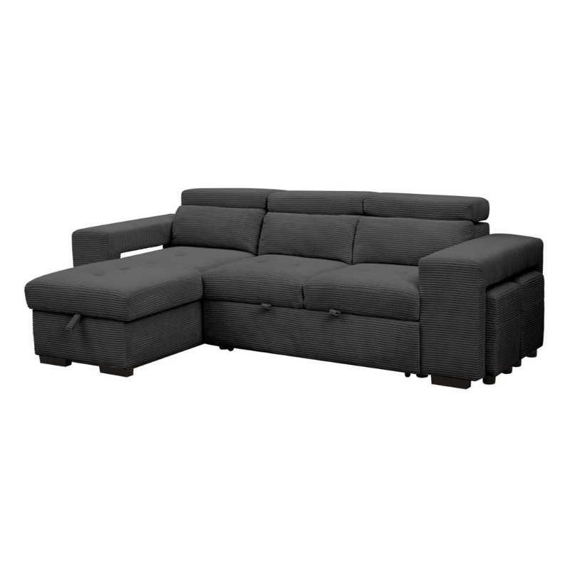 Caitlin 3 Seater Corduroy Sofa Bed, Grey