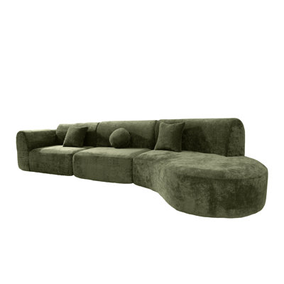 Spacious 140" Green Sectional Sofa With Chaise Lounge For Modern Living Room
