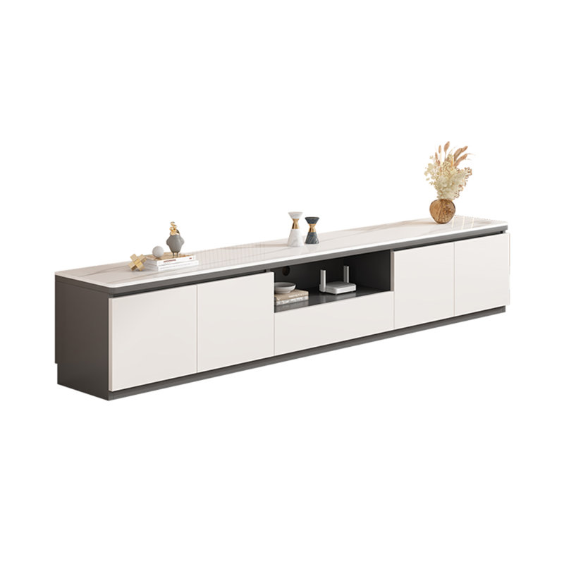 Meuble télé blanc en bois manufacturé, H 15,75 po x L 94,49 po x l 13,78 po
