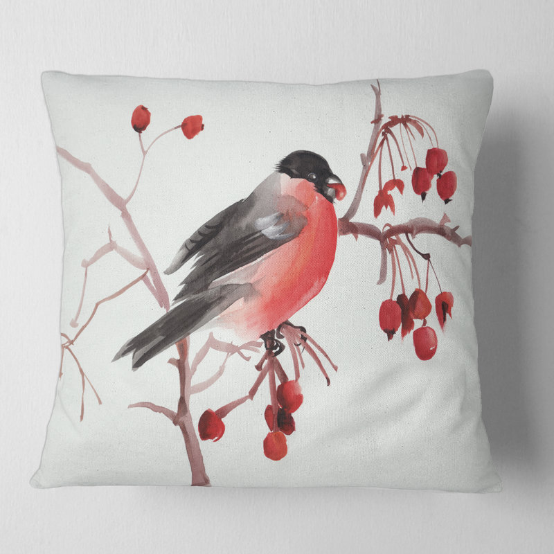 Housse et insert de coussin carré Bullfinch Bird on a Branch, 18" x 18"