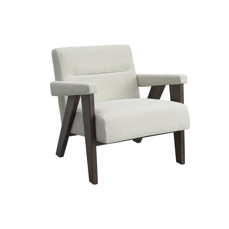 ABEL UPHOLSTERED ARM CHAIR, Beige, Dark Brown Wood