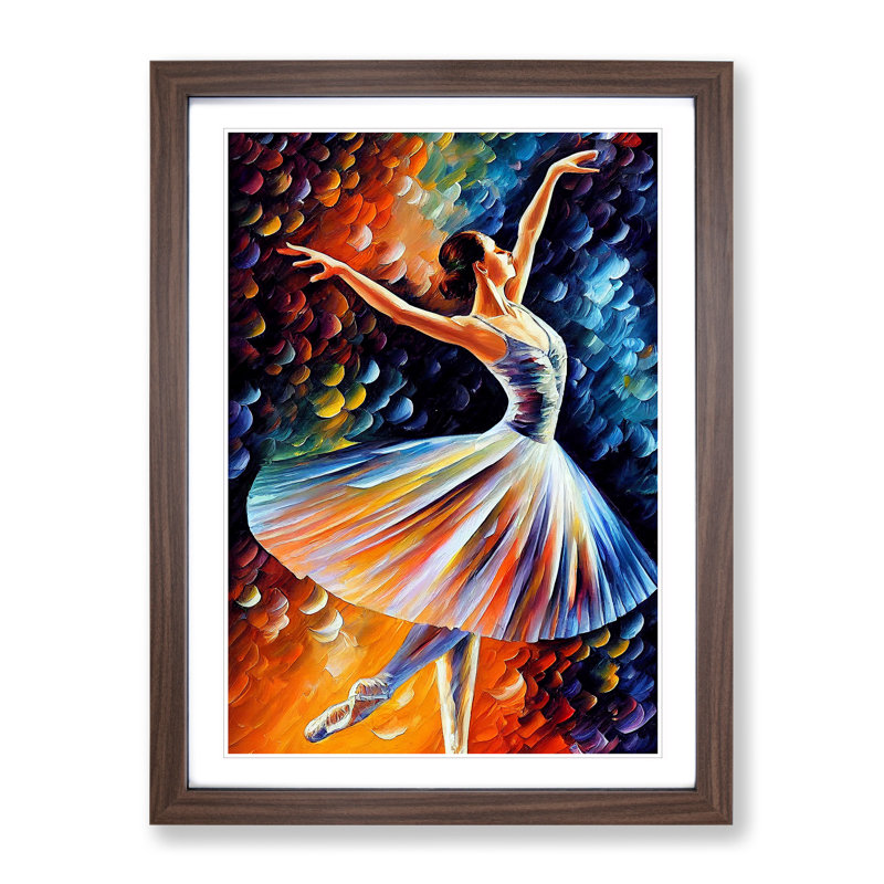 Ballerina Dancer No.2 - Single Picture Frame Painting, 46cm H x 34cm W x 2cm D, Walnut Framed