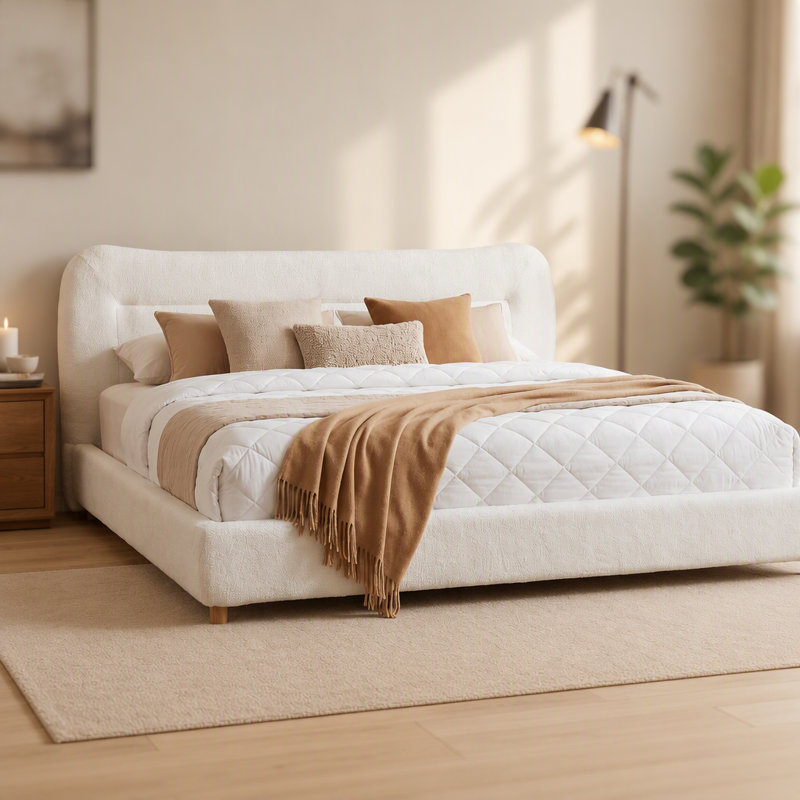 Upholstered Bed with Curved Headboard