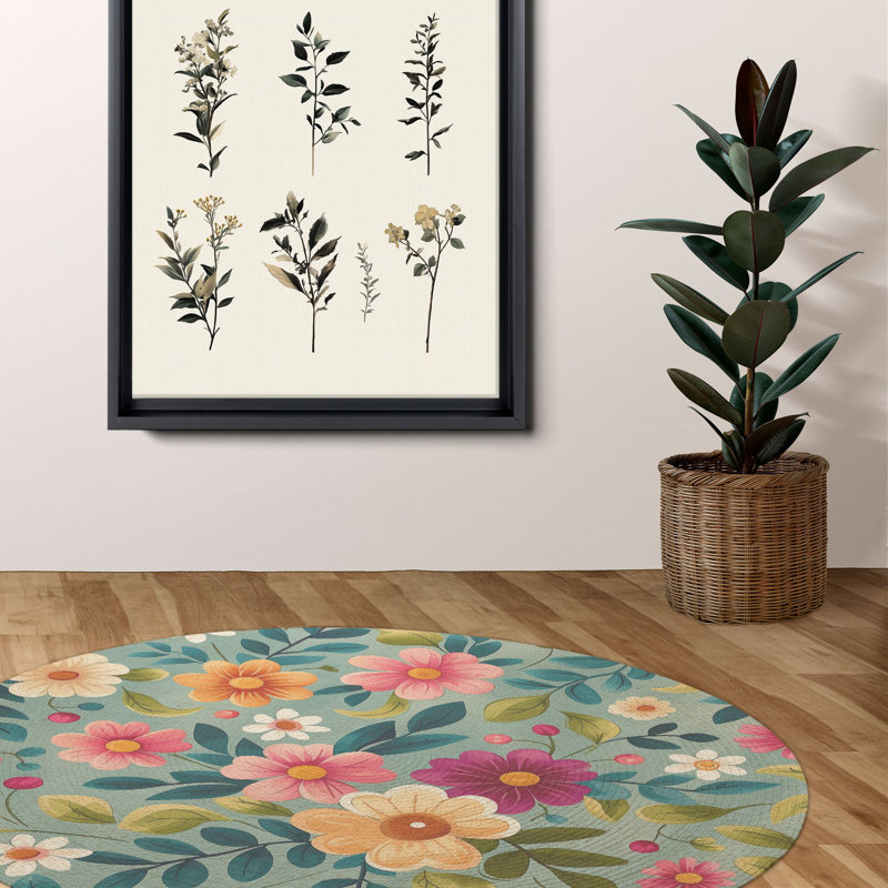 Springtime Garden Petals Braided Rug, Round 5'