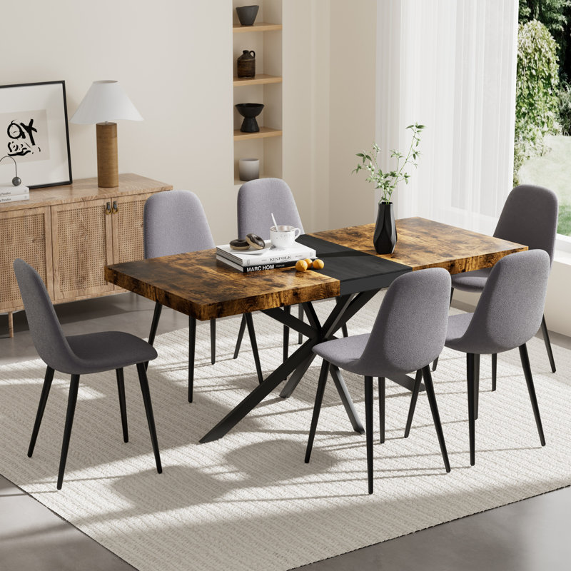 Ensemble de salle à manger à piédestal extensible avec chaises, Brun, 7, Gris foncé