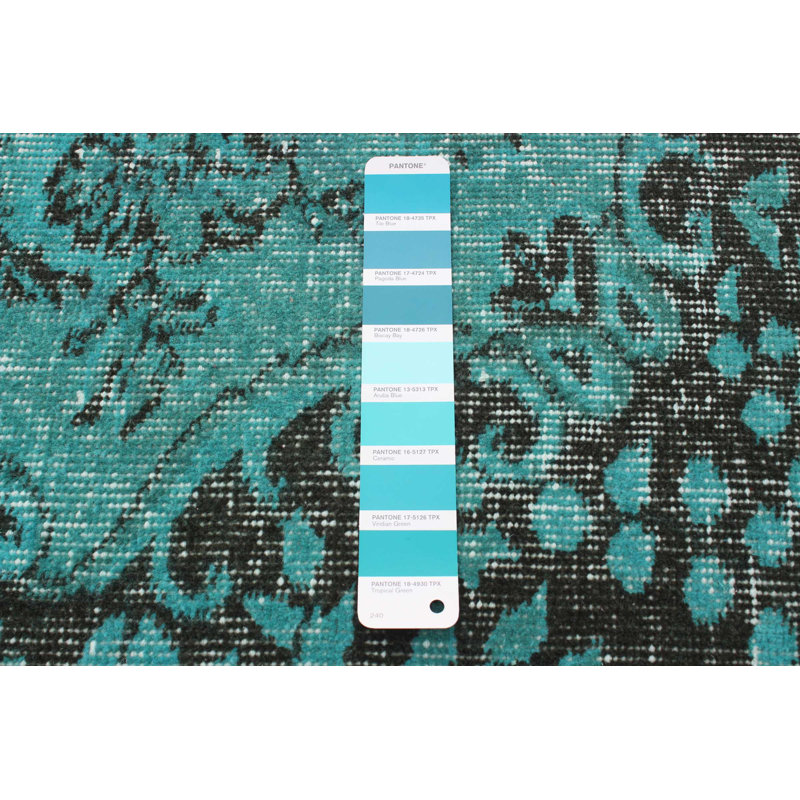 Tapis vert en laine noué à la main de conception unique 2000S 6 pi 2 po x 9 pi 5 po Olag