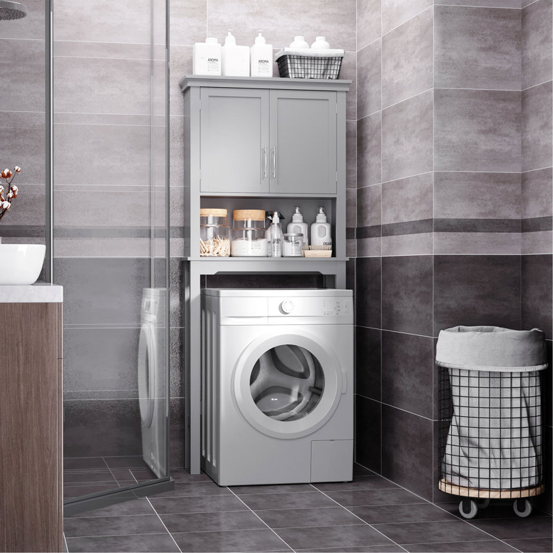 Armoire de rangement au-dessus de la toilette moderne, organisateur de salle de bain à double porte avec tablette intérieure réglable et tablette ouverte, gris