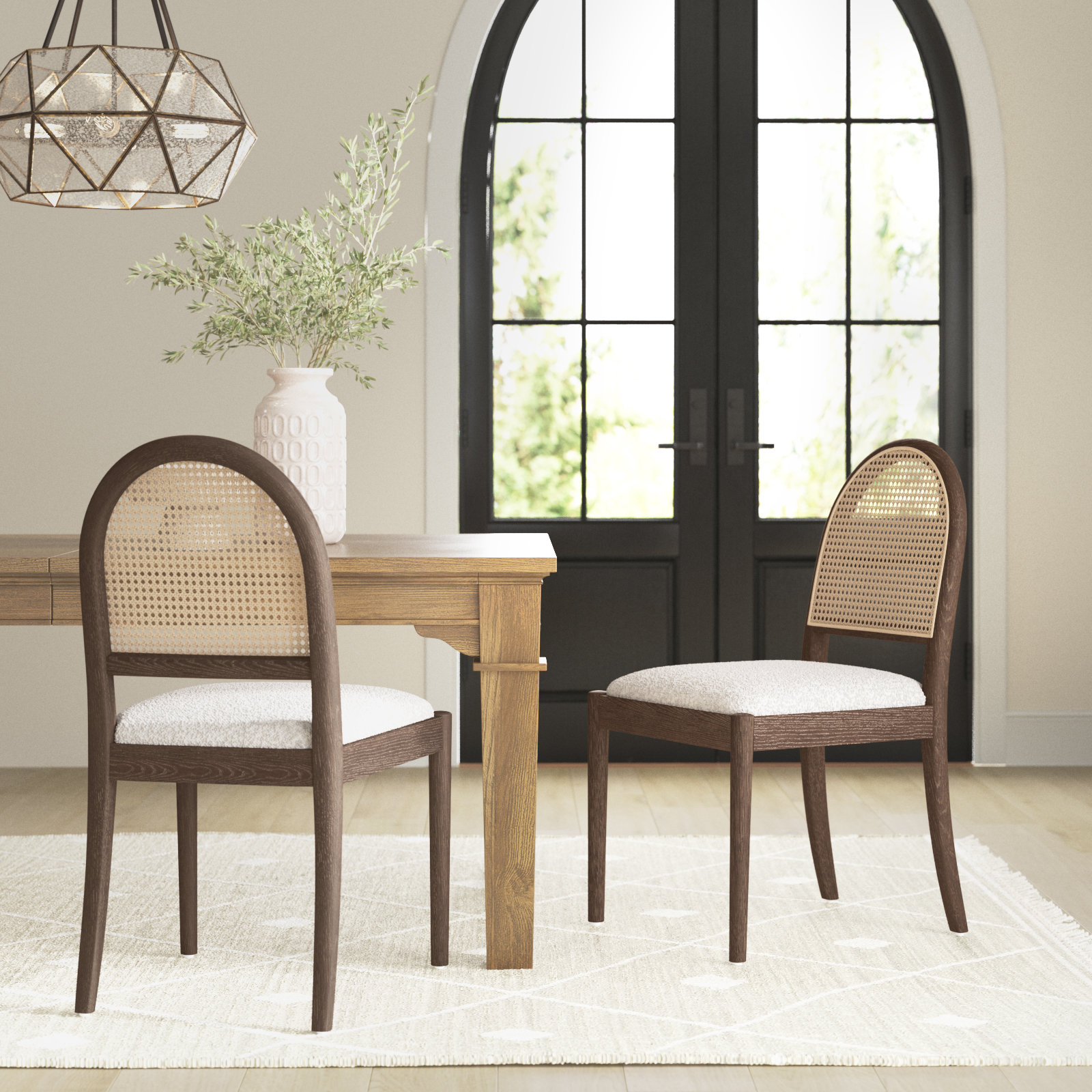 Cossette Upholstered Dining Chair, Ivory Boucle, Brown