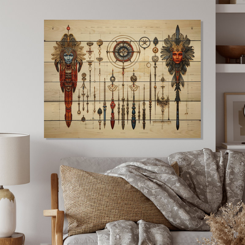 Symboles sacrés d'Afrique I sur bois, H 30 po x l 40 po x P 0,78 po