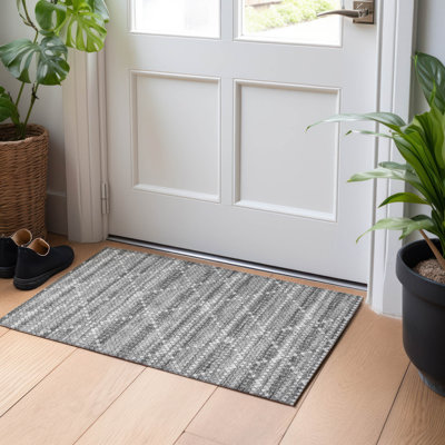 Machine Washable Indoor/Outdoor Christain ACN1438 Gray Rug