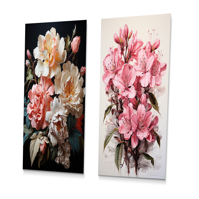 Fleurs de rhododendron orné Bliss - ensemble de 2 reproductions d'art mural en métal rhododendron, H 28 po x l 24 po