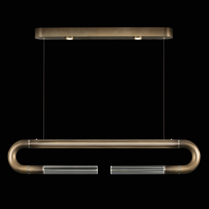 Luminaire suspendu linéaire avec peau Antonia, Ombre bronze / nickel