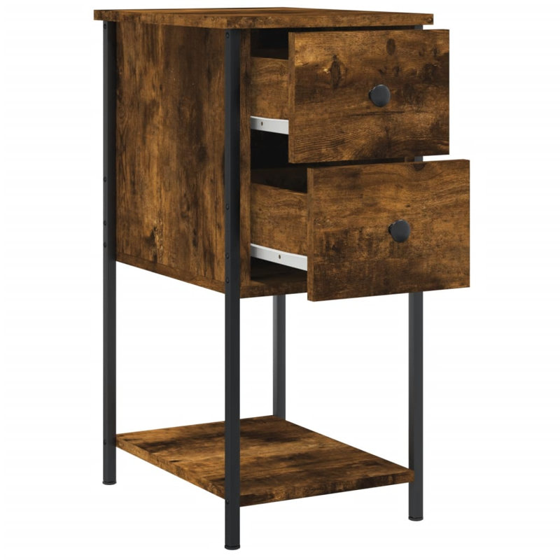 Kewstoke 32cm W Iron Bedside Table, Smoked Oak