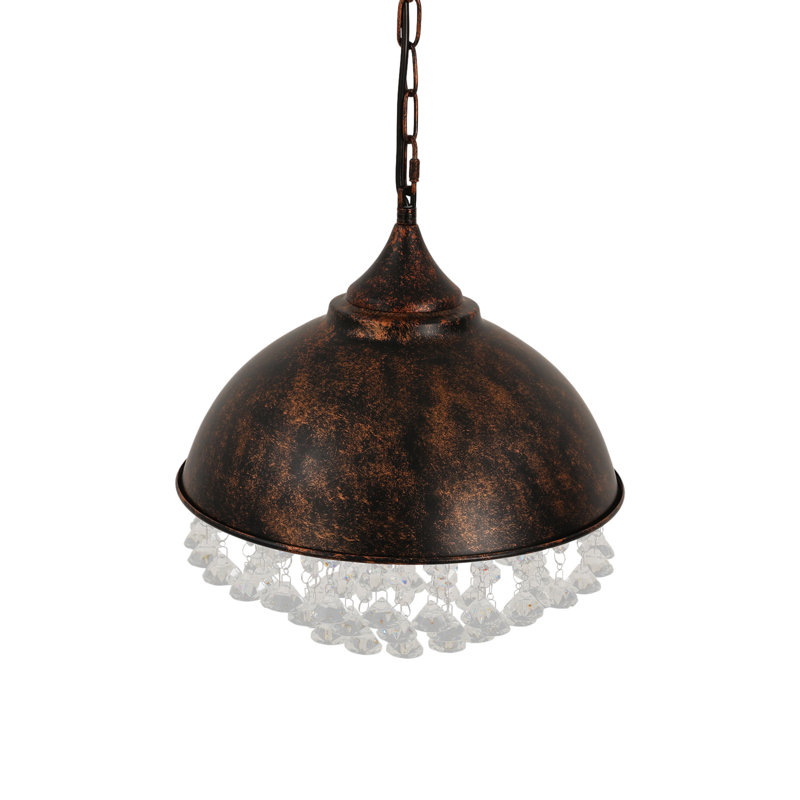 1 - Light Metal Rust Dome Vintage Pendant Light with Crystals