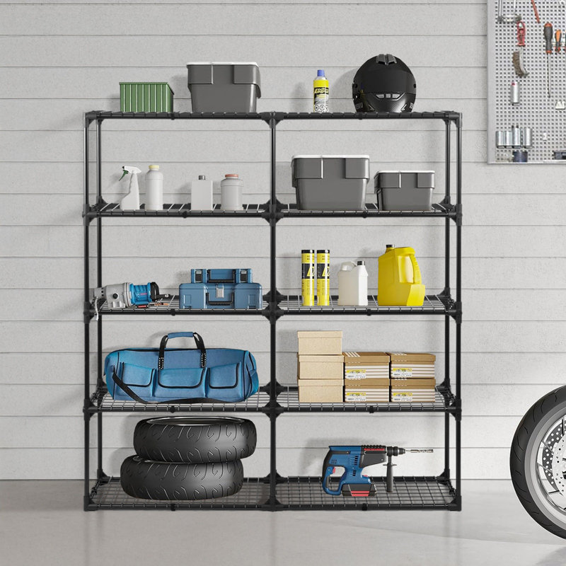 Ensemble de 5 grilles à 5 tablettes avec capacité de 1 100 lb de tablettes robustes avec pieds de nivellement pour le garage et l'organisation commerciale