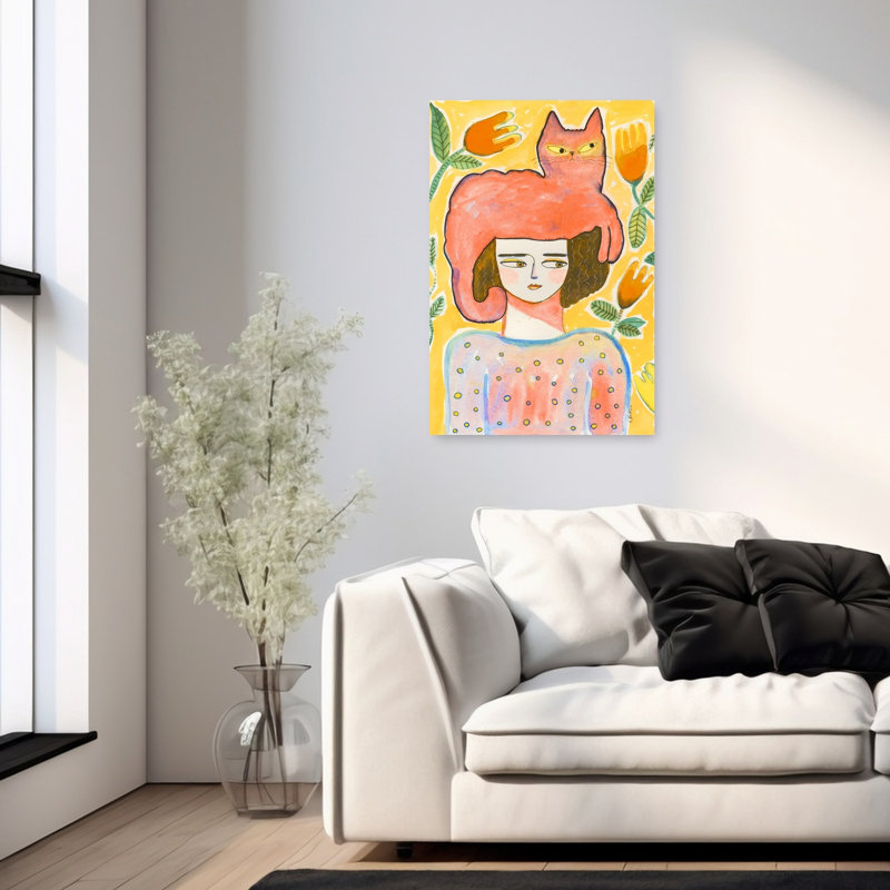 «Woman with Cat Hat», reproduction d'art mural abstrait, 36" H x 24" W