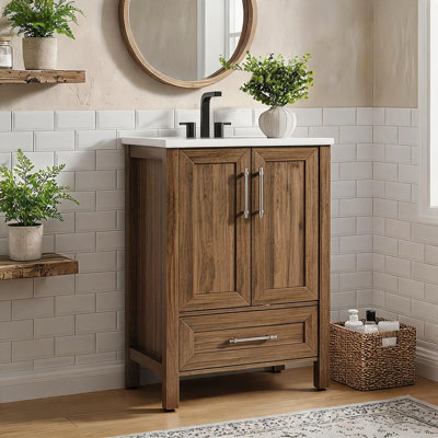 30" Bathroom Vanity with Sink, Freestanding Wood Cabinet with Drawer & Soft Close Doors, Walnut