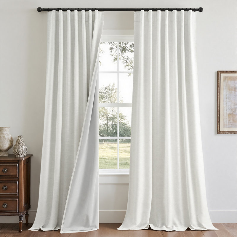 Full Blackout Curtains,Thermal Insulated Drapes,Double Layer Linen Blended Room Darkening Back Tab Pinch Pleat Drapes