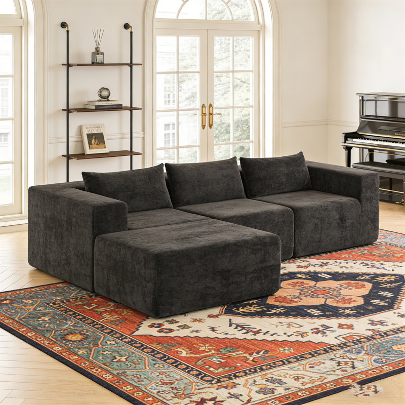 107" Compressed Sectional Sofas, Black