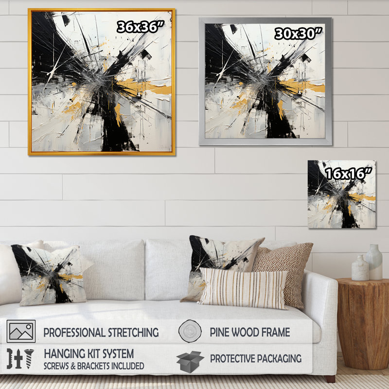 Vecteur lunaire noir et blanc, Cadre flottant noir, H 30 po x l 30 po x P 1 po