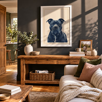 Blue-Grey Dog Portrait Modern - Framed Print