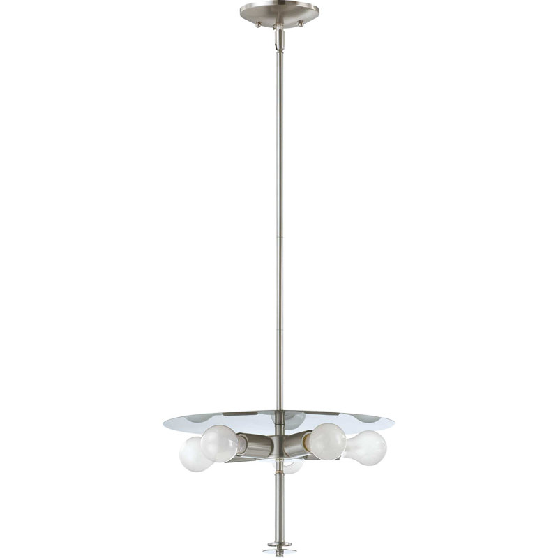 Lustre suspendu ou semi-encastré 5 lumières V2435-33 Dunlevy avec verre givré, Nickel brossé
