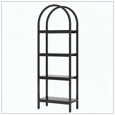 4-Tier Industrial Black Arched Open Bookshelf