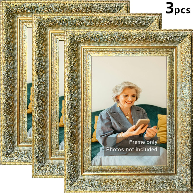 Cadre photo 3 pièces avec supports de table et crochets muraux 11 po x 14 po Antique Gold