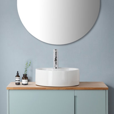 Bathroom Vessel Sink 15.7" X 5.7" Round Bowl Sink, Bathroom Countertop Round White Vanity Sink Basin,Ceramic Basin