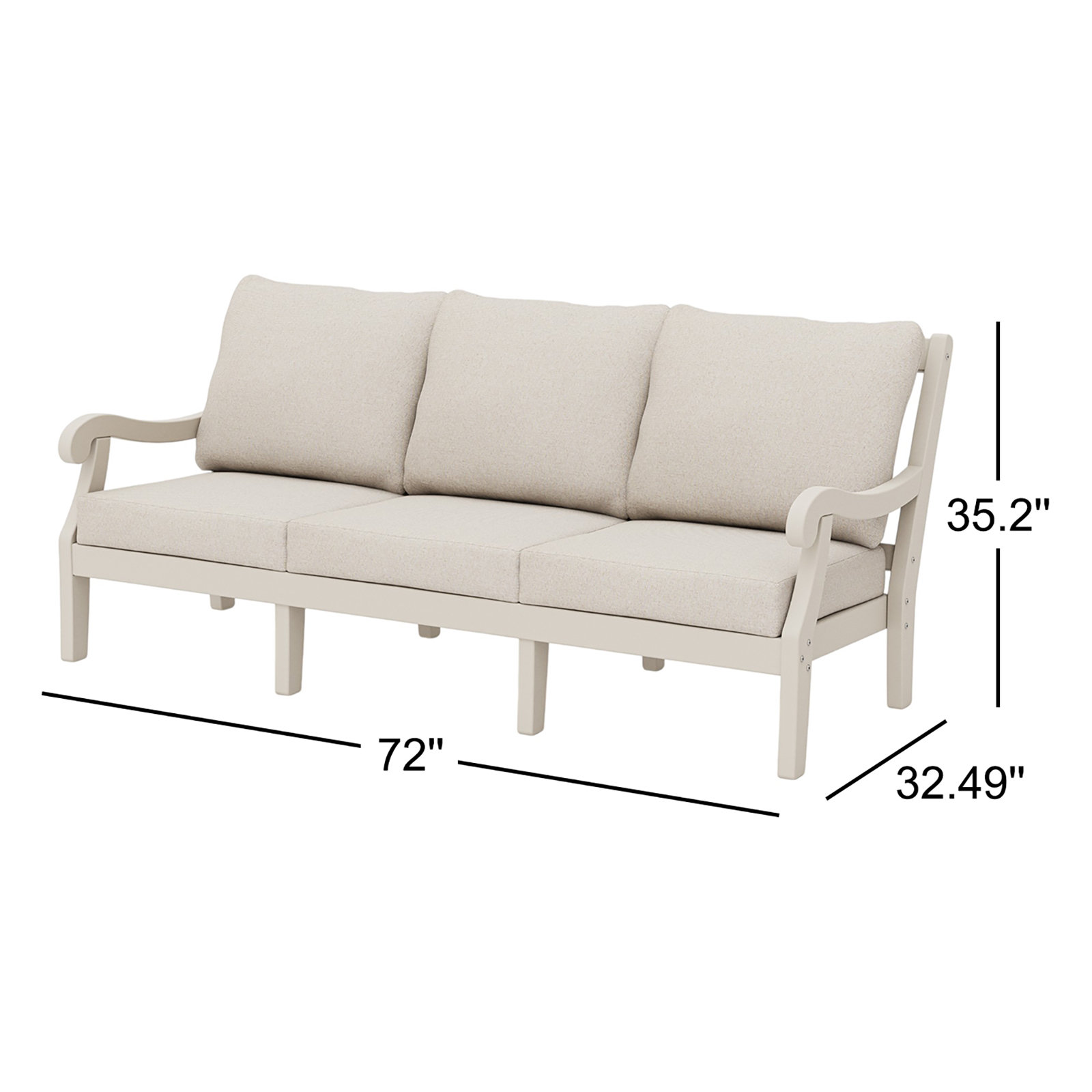 POLYWOOD® Verlyn 72" Patio Sofa, Ash Charcoal Cushion/Sand Frame