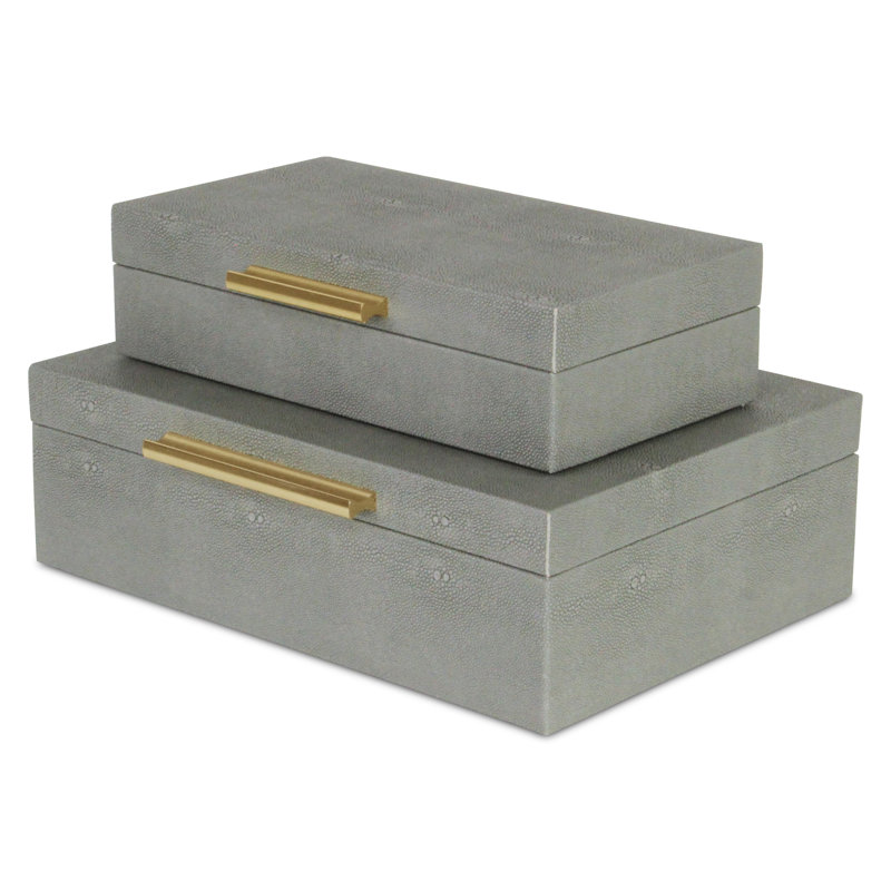 Lusan Rectangular Decorative Box Set - Gray Faux Shagreen, Gray