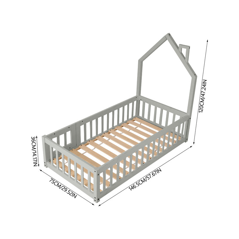 Pine Wood House-Shaped Bed Frame