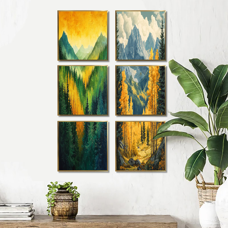 Échos de la forêt au sommet de l'Alaska - ensemble de 6 décorations murales paysages, Impression encadrée sans passe-partout