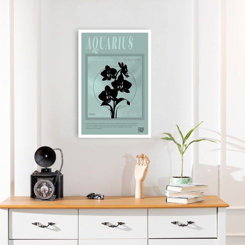 Aquarius Orchid Zodiac Abstract Contemporary Orchid Flower Landscape Wall Art Print, 60.96cm H x 40.64cm W