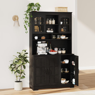 Pantry Cabinet 70.9" Tall Kitchen Storage with Glass Doors & Hutch