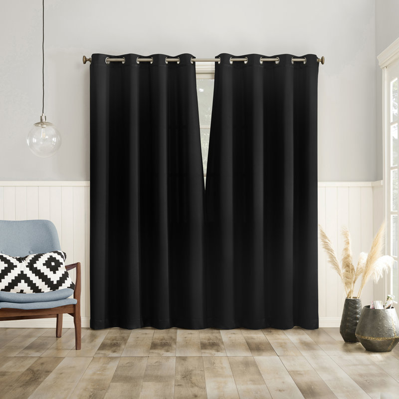 Gheorghi Magnetic Closure Room Darkening Grommet Curtain Panel Pair, 54" W x 96" L, Black