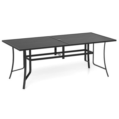 76” x 36” Rectangle Patio Dining Table w/Umbrella Hole for Porch Garden Balcony