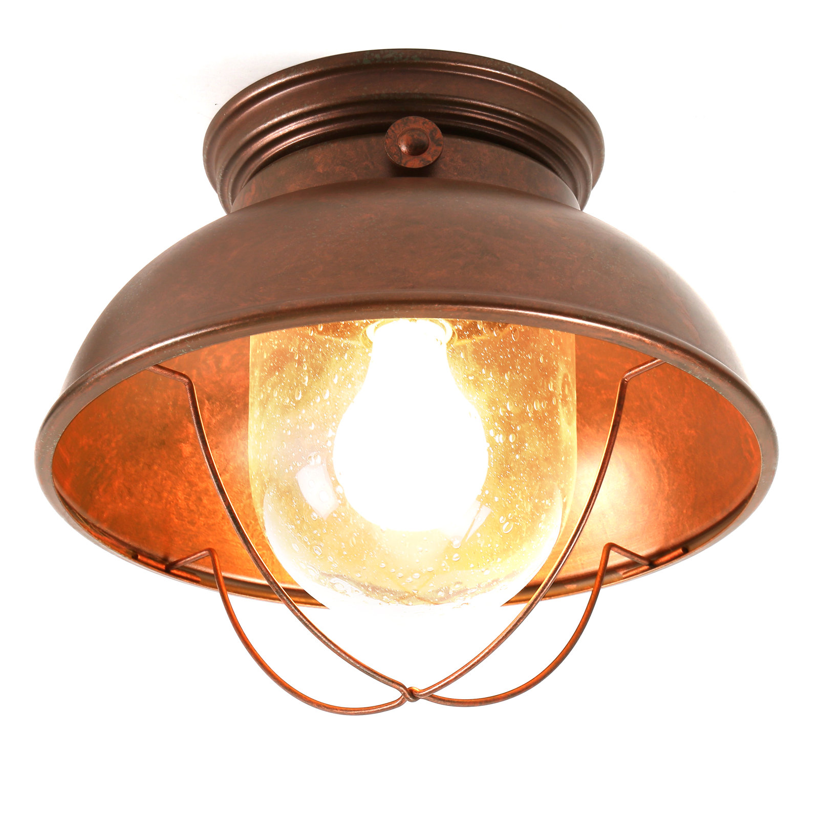 Audrey Seeded Bell Outdoor Semi Flush Mount, Weathered Copper