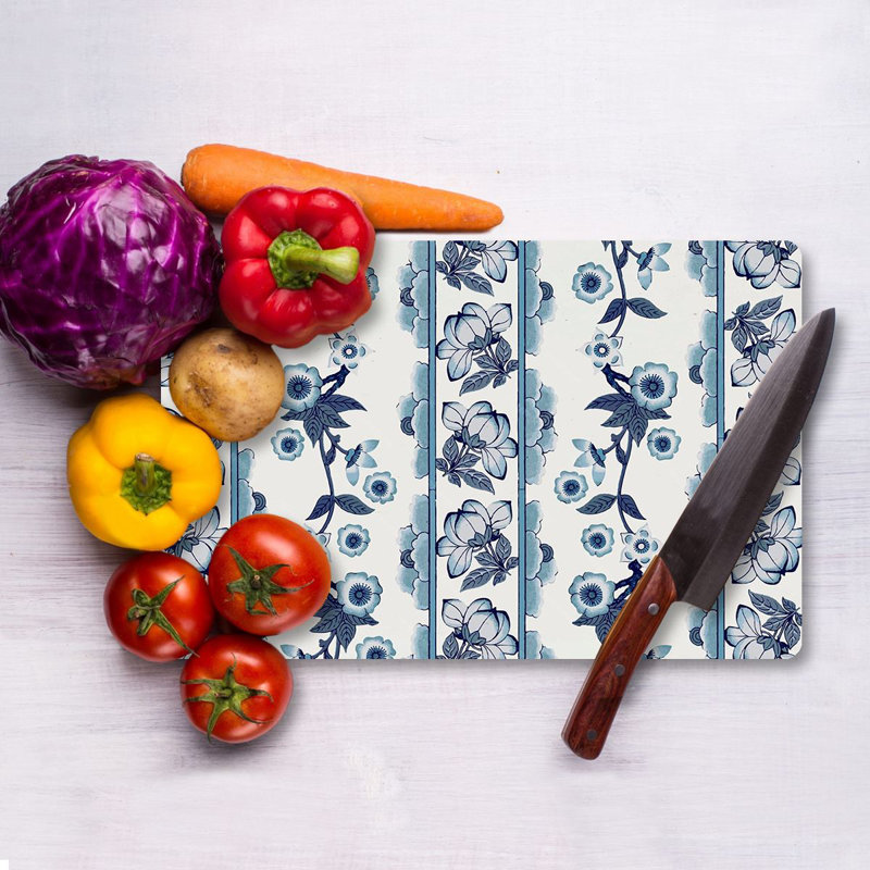 Flourish Tempered Glass Cutting Board, 7.9 x 11.8 inches | 100% Antibacterial, Easy-Clean Surface, Non-Slip Silicone Feet | Perfect for Food Prep & Serving, Durable & Stylish Kitchen Essential, Not Dishwasher Safe