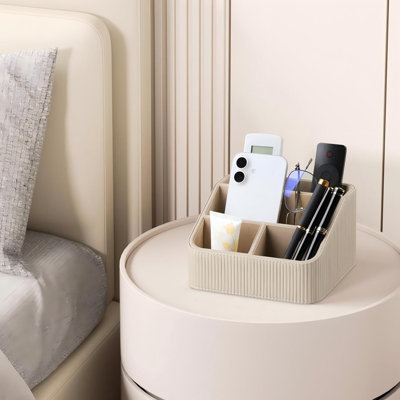 Petit support de télécommande pour table de chevet avec 4 compartiments, doublure en velours doux, design moderne décoratif, rayures esthétiques