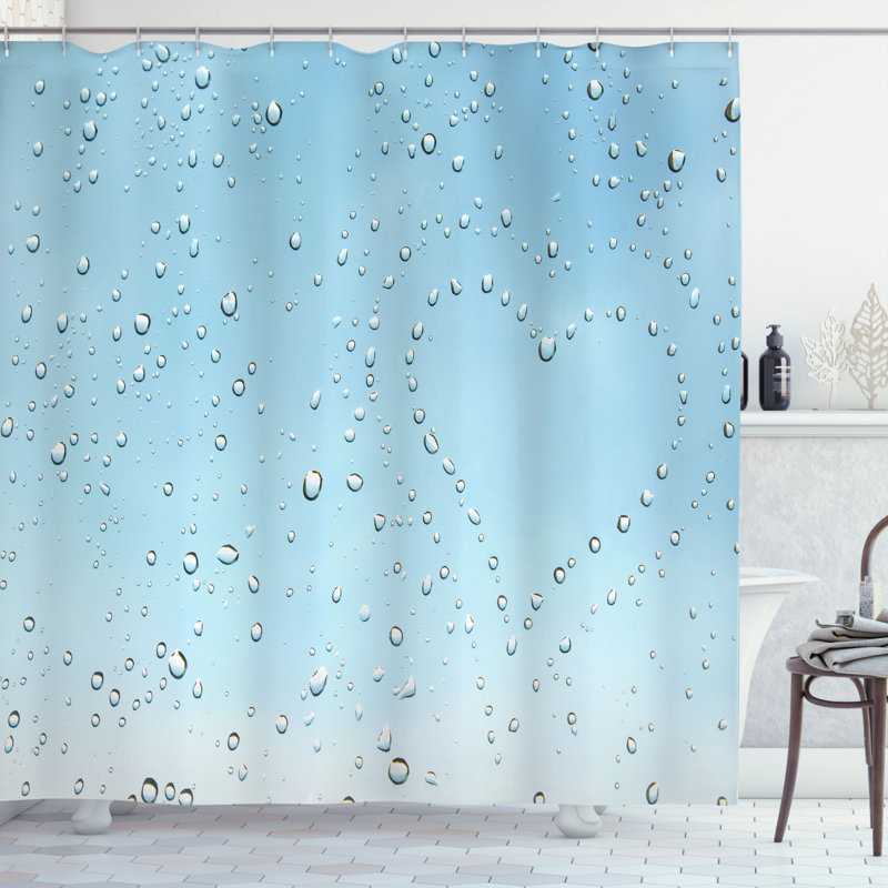 Rideau de douche simple décoration à gouttelettes de forme cardiaque, H 69 po x l 70 po