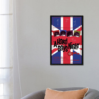 A Hard Day's Night Film Poster (Union Jack Background) 1 Piece Wall Art on Canvas