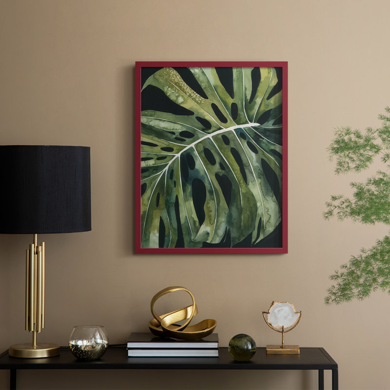 Reproduction encadrée Nocturnal Monstera II - bois massif, H 30 po x l 24 po, Rouge
