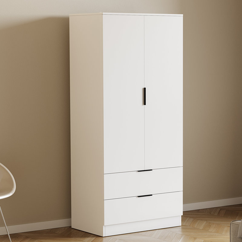 2 Door 2 Drawer Wardrobe Modern Bedroom Storage Solution for Clothes and Accessories, White