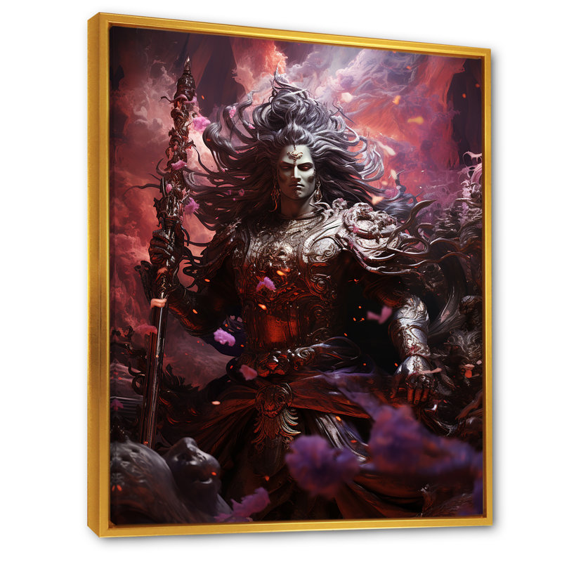 Hindouisme Mahabharatas majestueux dieu magenta - impression, H 20 po x l 12 po x P 1 po, Cadre flottant doré