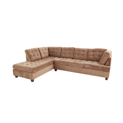 Living Room Sectional Waffle Suede Truffle Color Sectional Sofa W Pillows Couch Tufted Cushion Contemporary (NO OTTOMAN)